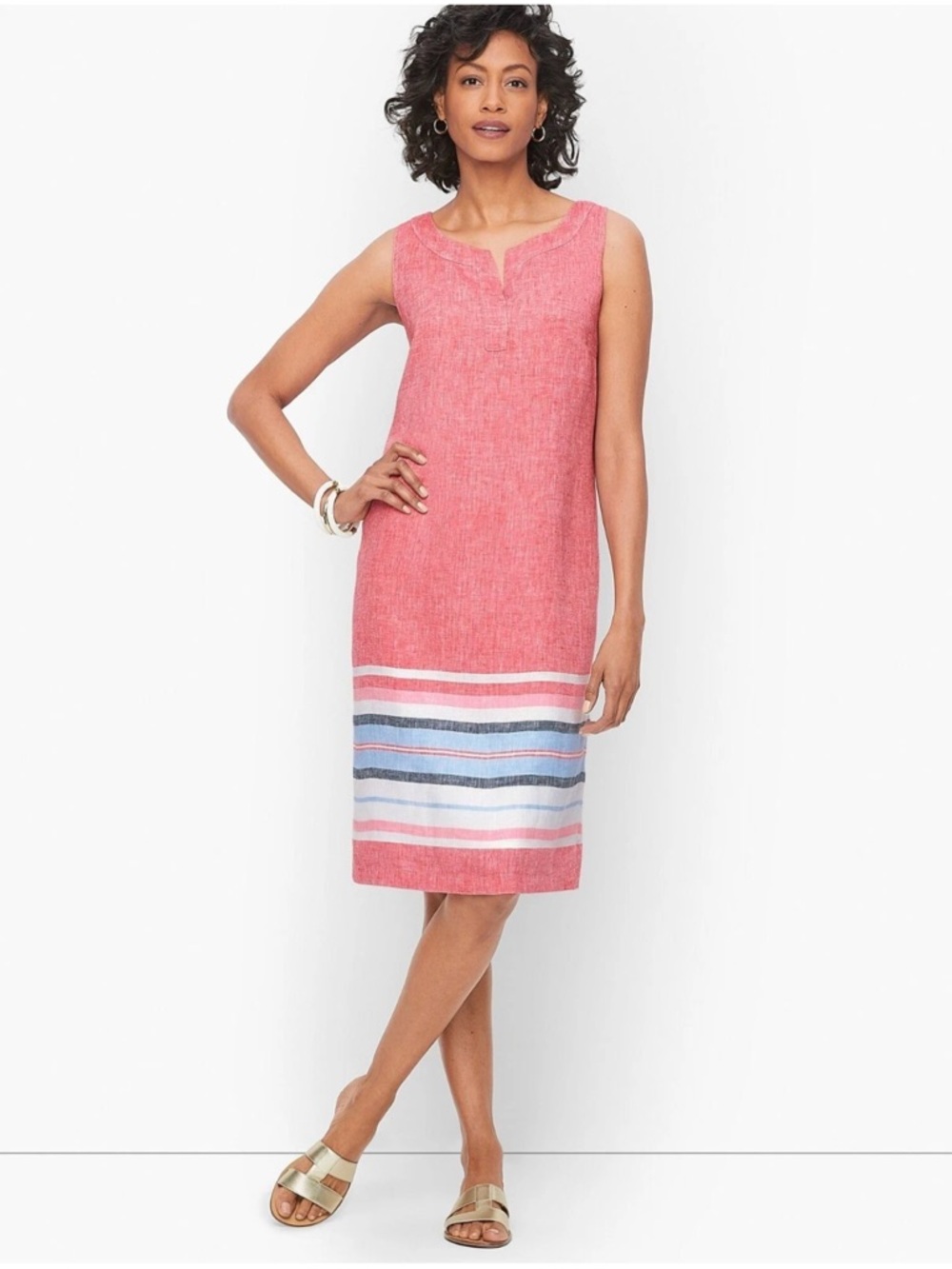 Talbots Linen Stripe Sleeveless Shift Dress Sz 4 Vacation Resort Beach Coastal